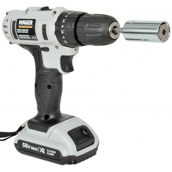 Mager Germany Thechınolgy 58 Watt Şarjlı Vidalama Matkap Ve Gator Grip Soket Grey