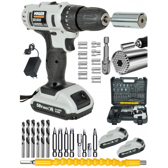 Mager Germany Thechınolgy 58 Watt Şarjlı Vidalama Matkap Ve Gator Grip Soket Grey - 2
