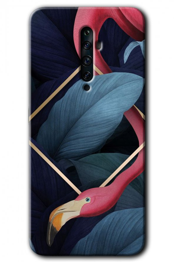 Oppo Reno 2z Kılıf HD Desen Baskılı Arka Kapak - Flamingo Yaprak - 1