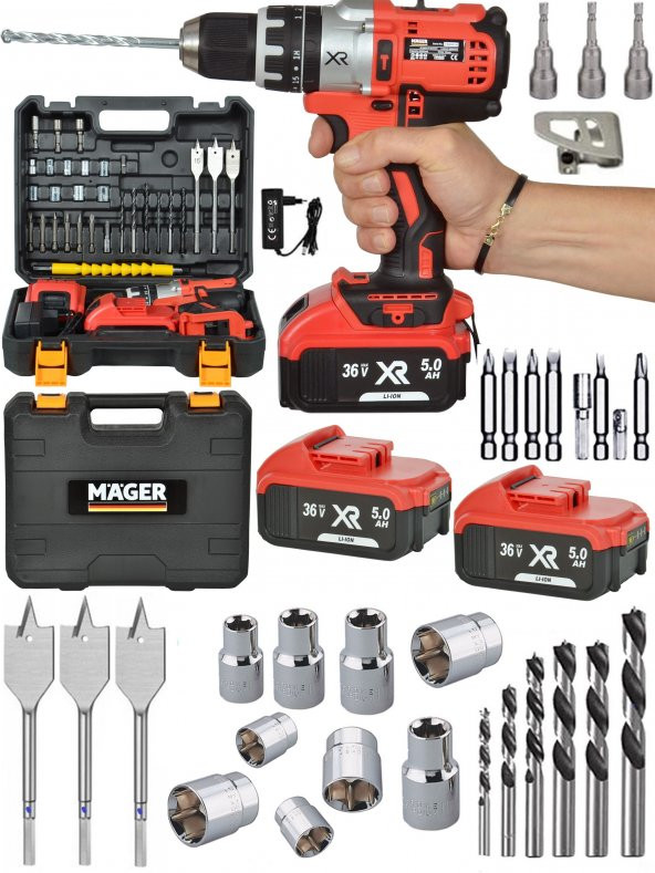 MAGER XR 58 WATT 5 AH Metal Şanzuman  Setli Çantalı Yedek Akülü Vidalama Matkap