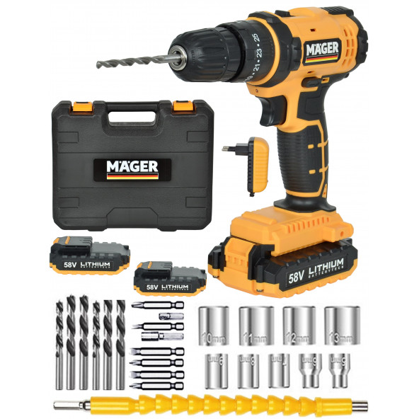 Mager Darbeli 58 Watt 5 Ah Metal Şanzuman Şarjlı Matkap Ve Gator Soket + 24 Parça Professional Set - 2