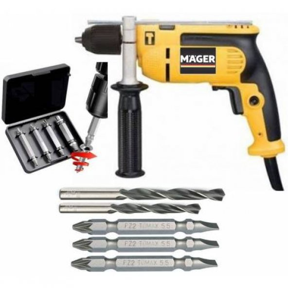 Mager MGR101200DRB Matkap ve 4 lü Prof Bozuk Vida Çıkarıcı Set 5 Adet Delme Vidalama Uç Hediye - 1