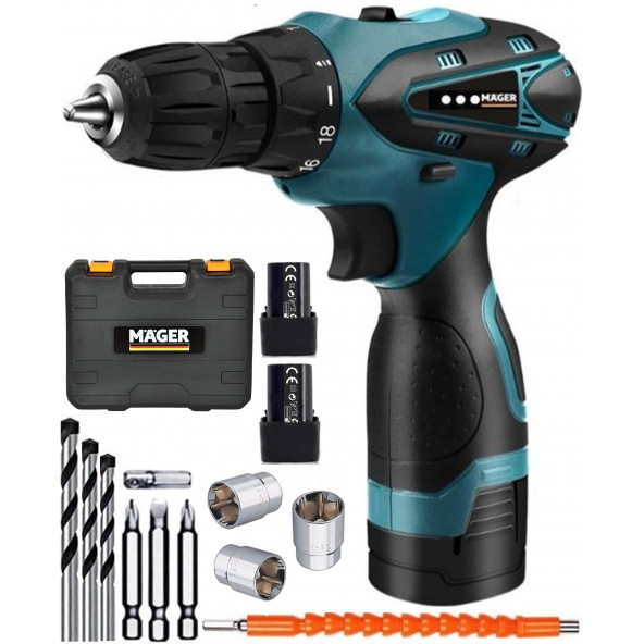 Mager MGR1012DRS Çift Akülü Li-On Bataryalı Kutulu Işıklı Akülü Vidalama Şarjlı Matkap