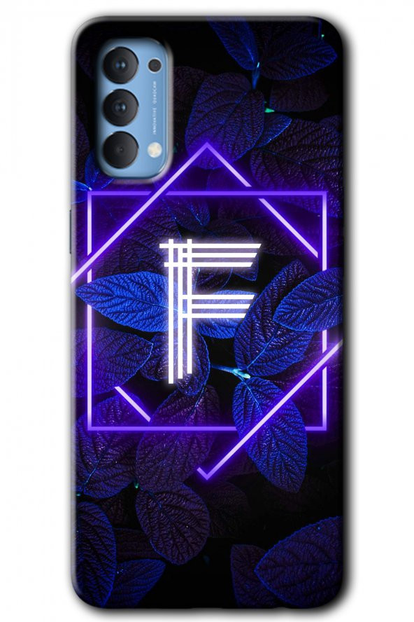 Oppo Reno 4 Kılıf HD Desen Baskılı Arka Kapak - Dark Neon Yaprak F Harfi - 1