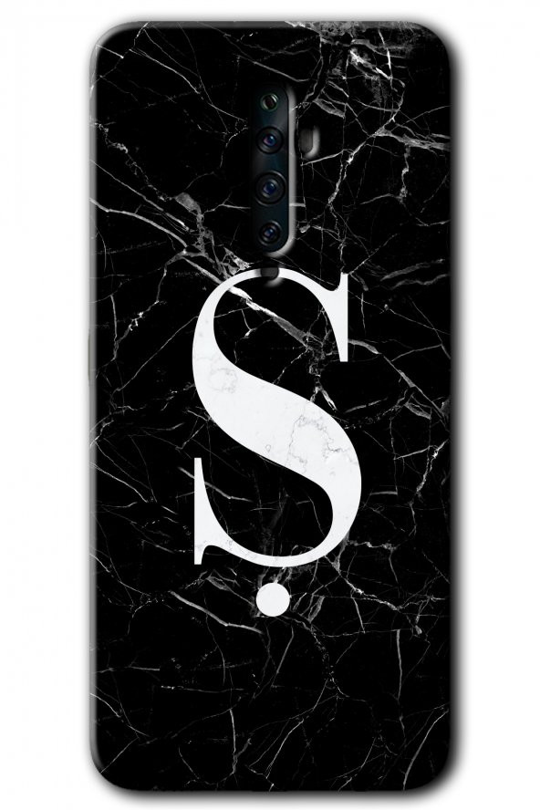 Oppo Reno 2z Kılıf HD Desen Baskılı Arka Kapak - Siyah Mermer Desenli Ş Harfi