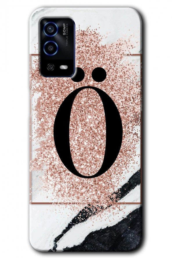 Oppo A55 Kılıf HD Desen Baskılı Arka Kapak - Pembe Mermer Desenli Ö Harfi