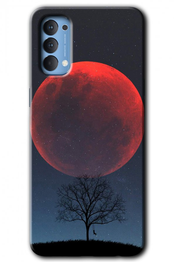 Oppo Reno 4 Kılıf HD Desen Baskılı Arka Kapak - Kanlı Ay - 1