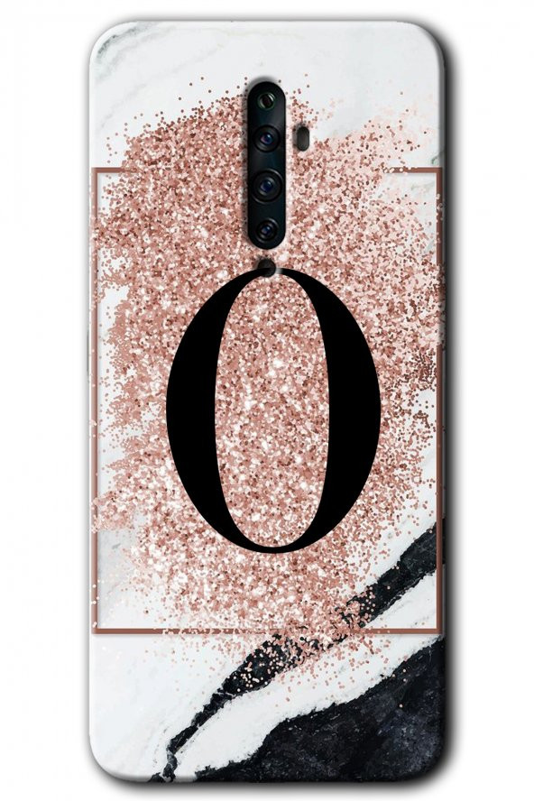 Oppo Reno 2z Kılıf HD Desen Baskılı Arka Kapak - Pembe Mermer Desenli O Harfi