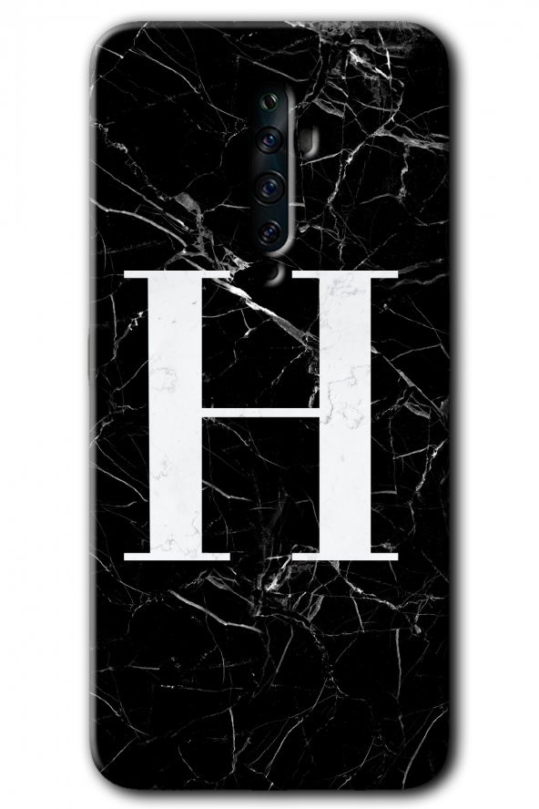 Oppo Reno 2z Kılıf HD Desen Baskılı Arka Kapak - Siyah Mermer Desenli H Harfi