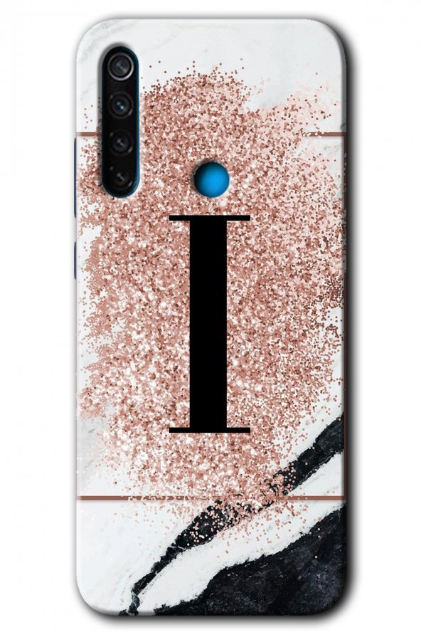 Redmi Note 8T Kılıf HD Desen Baskılı Arka Kapak - Pembe Mermer Desenli J Harfi