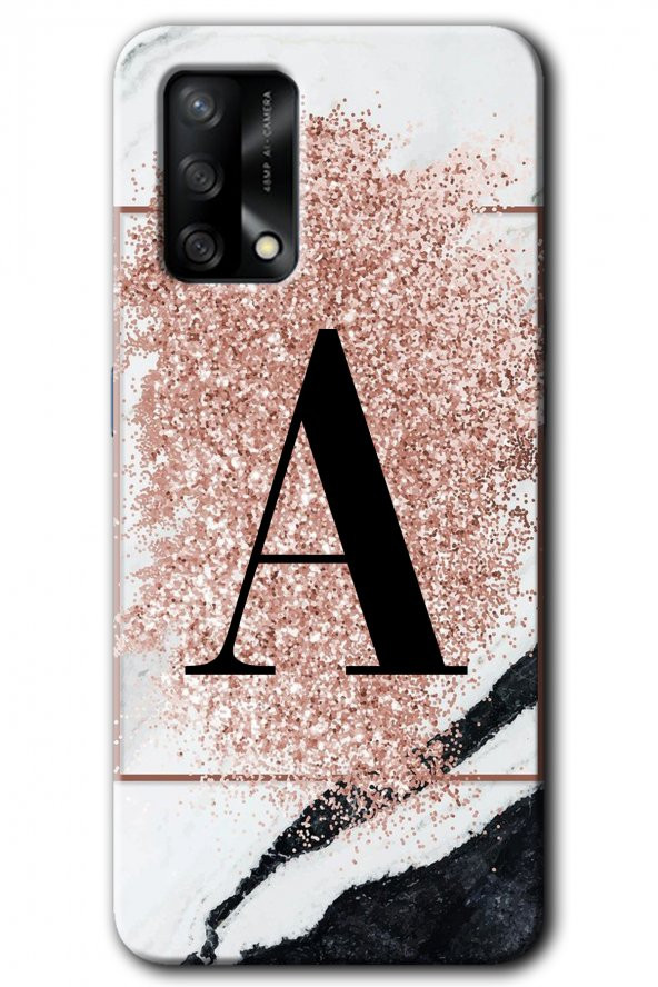 Oppo A74 Kılıf HD Desen Baskılı Arka Kapak - Pembe Mermer Desenli A Harfi