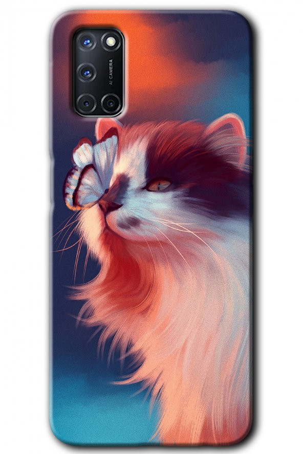 Oppo A52 Kılıf HD Desen Baskılı Arka Kapak - Cat Butterfly