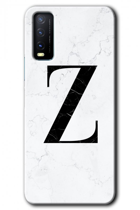 Vivo Y11s Kılıf HD Desen Baskılı Arka Kapak - Beyaz Mermer Desenli Z Harfi