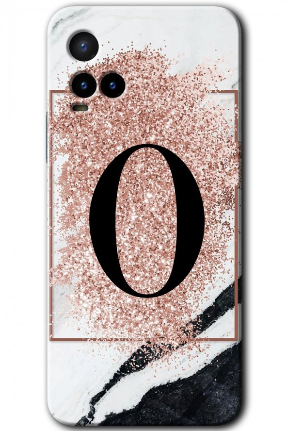 Vivo Y21 Kılıf HD Desen Baskılı Arka Kapak - Pembe Mermer Desenli O Harfi