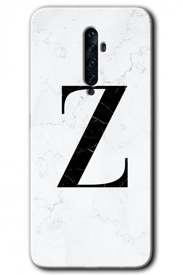 Oppo Reno 2z Kılıf HD Desen Baskılı Arka Kapak - Beyaz Mermer Desenli Z Harfi