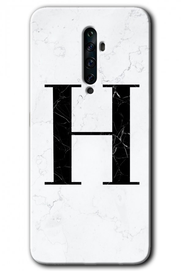 Oppo Reno 2z Kılıf HD Desen Baskılı Arka Kapak - Beyaz Mermer Desenli H Harfi - 1
