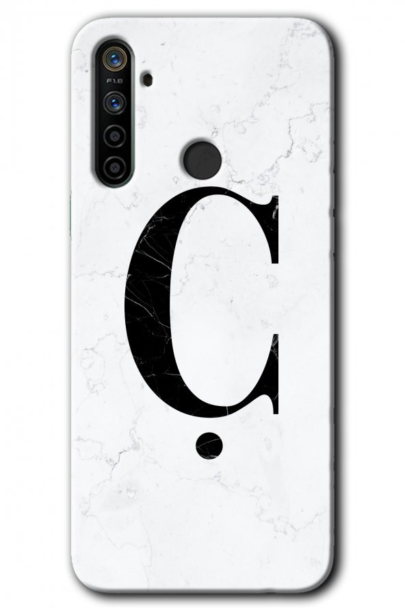 Realme 5i Kılıf HD Desen Baskılı Arka Kapak - Beyaz Mermer Desenli Ç Harfi