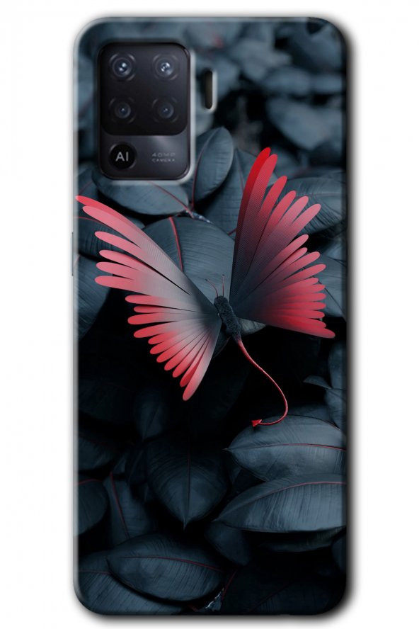 Oppo Reno 5 Lite Kılıf HD Desen Baskılı Arka Kapak - Dark Butterfly - 1