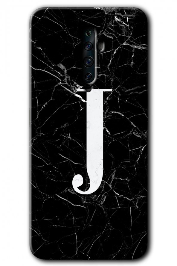 Oppo Reno 2z Kılıf HD Desen Baskılı Arka Kapak - Siyah Mermer Desenli J Harfi - 1