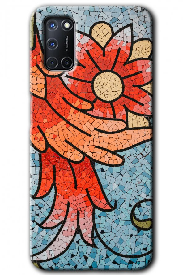 Oppo A52 Kılıf HD Desen Baskılı Arka Kapak - Mozaik Çiçek