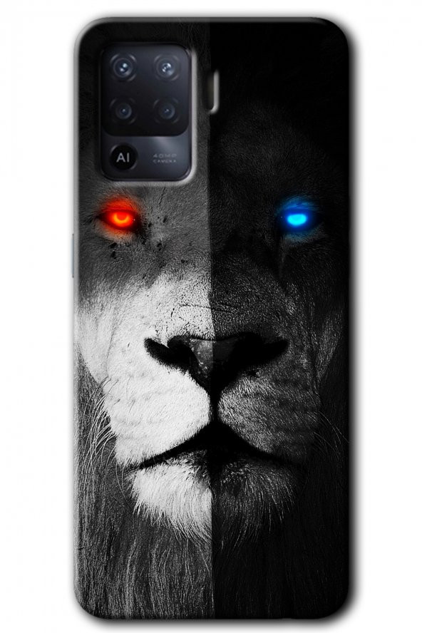 Oppo Reno 5 Lite Kılıf HD Desen Baskılı Arka Kapak - Fire and Ice Lion - 1