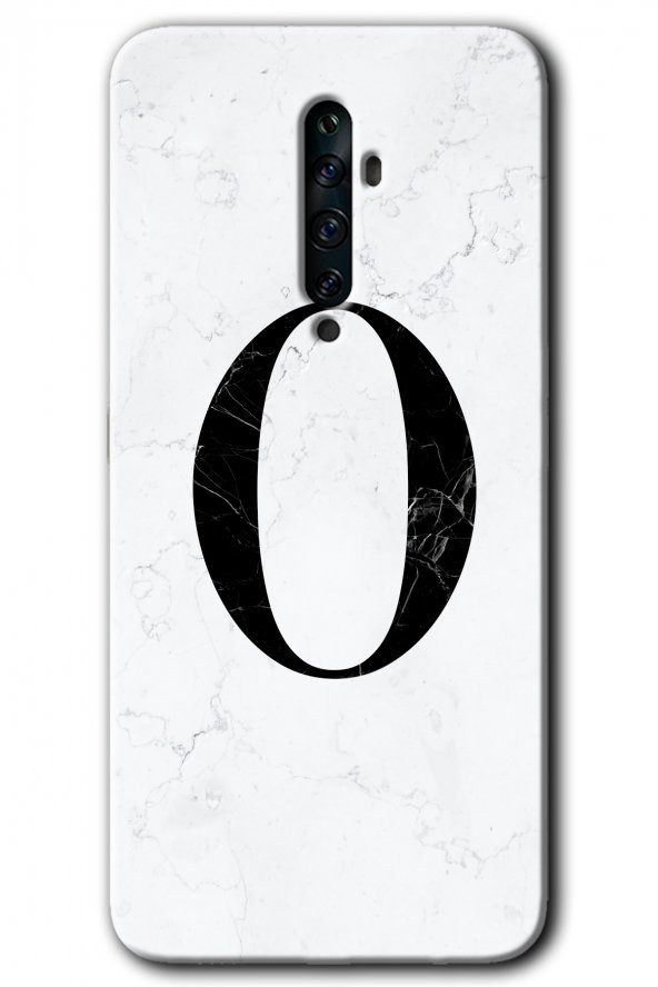 Oppo Reno 2z Kılıf HD Desen Baskılı Arka Kapak - Beyaz Mermer Desenli O Harfi