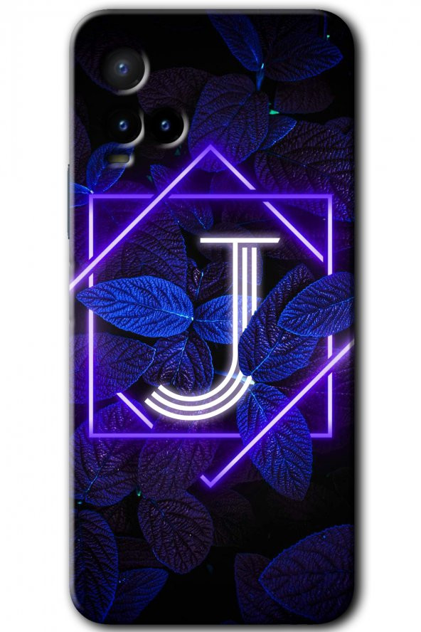Vivo Y21 Kılıf HD Desen Baskılı Arka Kapak - Dark Neon Yaprak J Harfi - 1