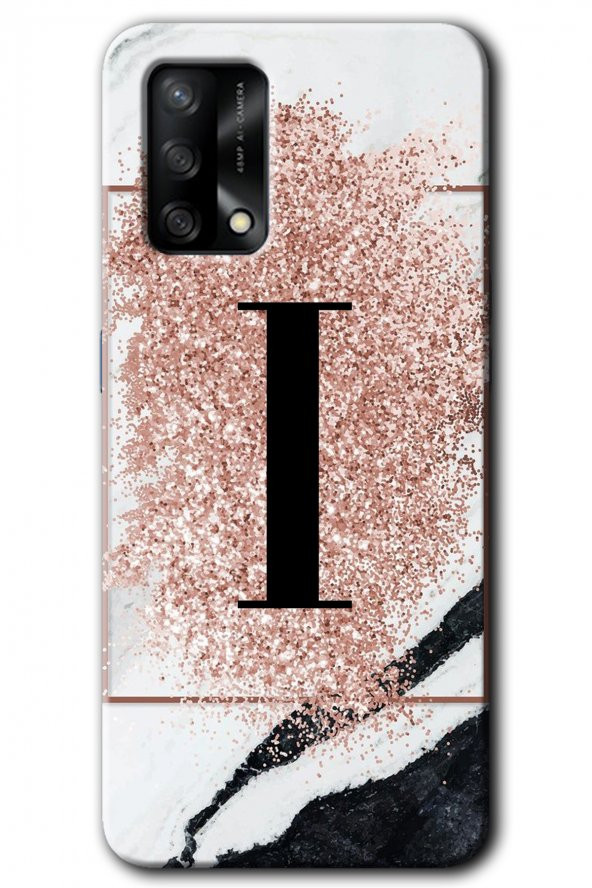 Oppo A74 Kılıf HD Desen Baskılı Arka Kapak - Pembe Mermer Desenli I Harfi
