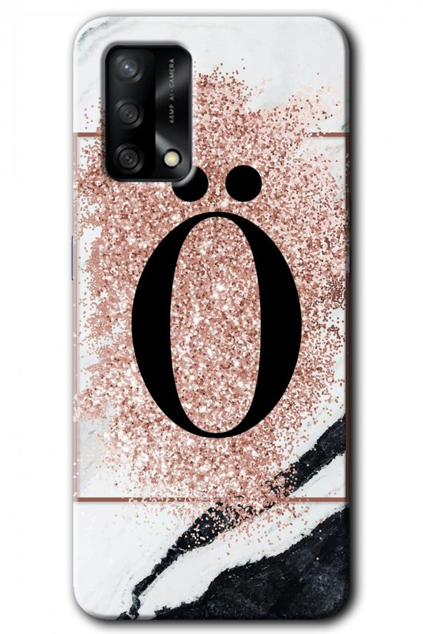 Oppo A74 Kılıf HD Desen Baskılı Arka Kapak - Pembe Mermer Desenli Ö Harfi