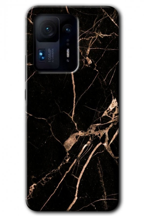 Mi Mix 4 Kılıf HD Desen Baskılı Arka Kapak - Siyah Gold Mermer