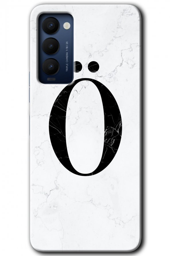Tecno Camon 18T Kılıf HD Desen Baskılı Arka Kapak - Beyaz Mermer Desenli Ö Harfi