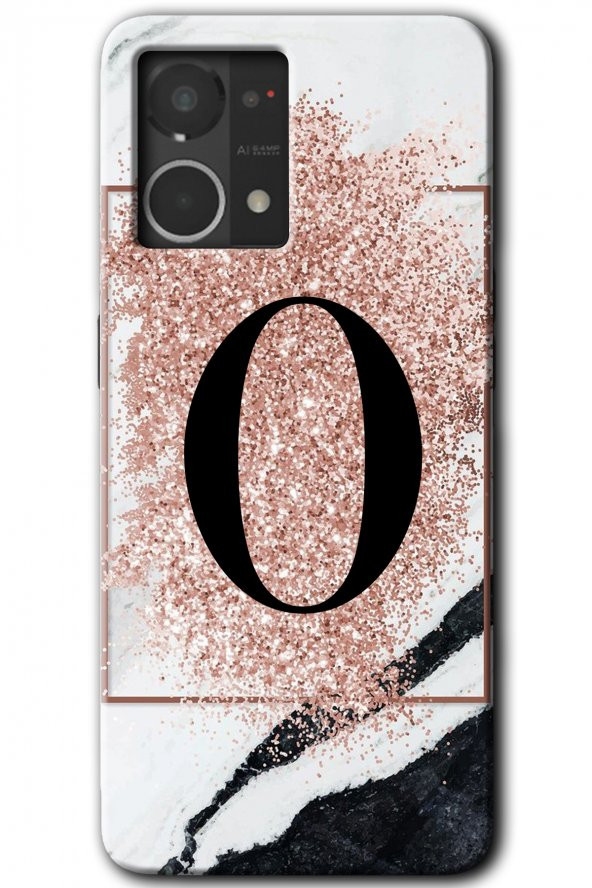 Oppo Reno 7 4G Kılıf HD Desen Baskılı Arka Kapak - Pembe Mermer Desenli O Harfi
