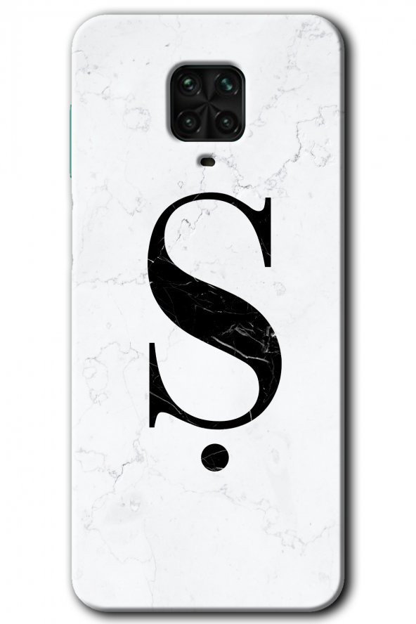 Redmi Note 9s Kılıf HD Desen Baskılı Arka Kapak - Beyaz Mermer Desenli Ş Harfi