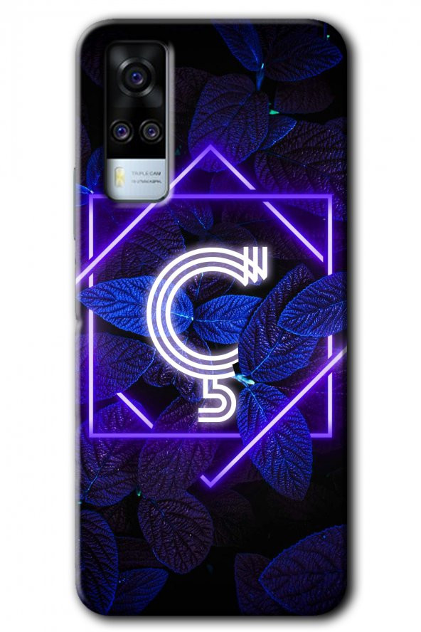 Vivo Y51a Kılıf HD Desen Baskılı Arka Kapak - Dark Neon Yaprak Ç Harfi