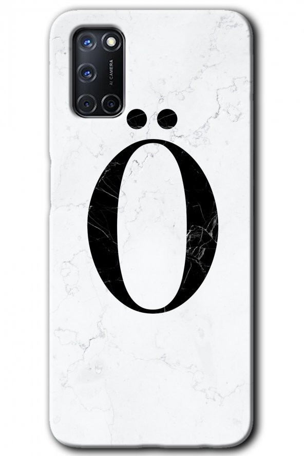 Oppo A52 Kılıf HD Desen Baskılı Arka Kapak - Beyaz Mermer Desenli Ö Harfi