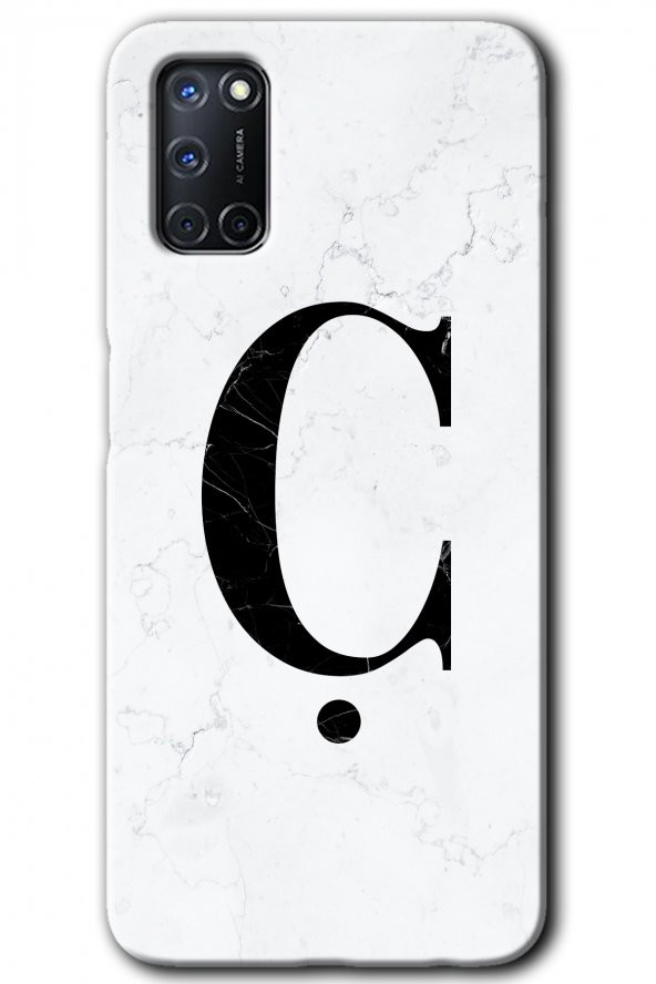 Oppo A52 Kılıf HD Desen Baskılı Arka Kapak - Beyaz Mermer Desenli Ç Harfi