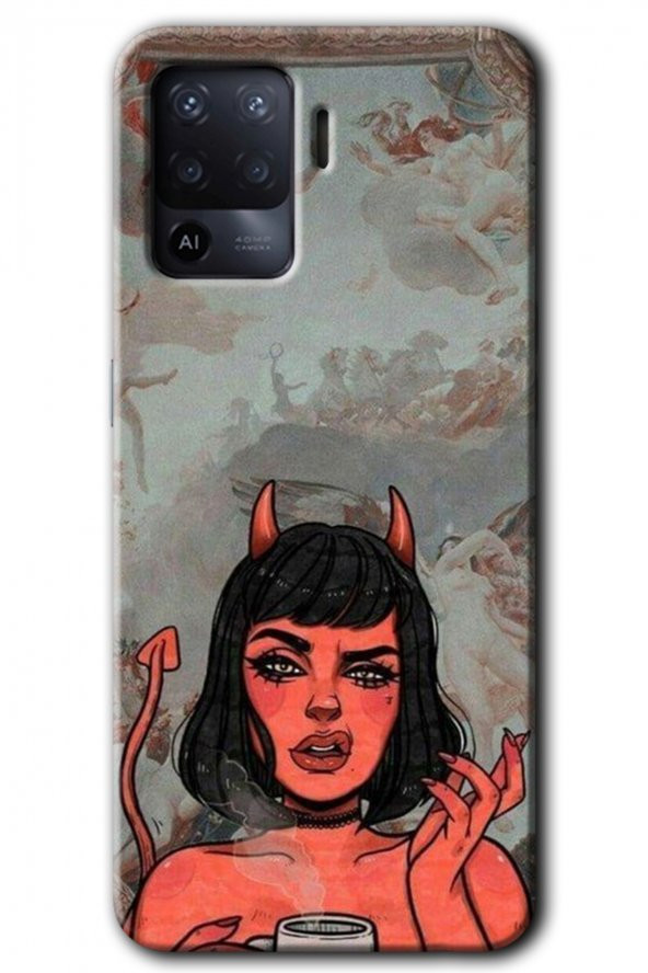 Oppo Reno 5 Lite Kılıf HD Desen Baskılı Arka Kapak - Devil Girl