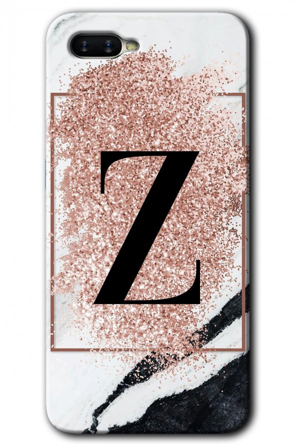 Oppo Rx 17 Neo Kılıf HD Desen Baskılı Arka Kapak - Pembe Mermer Desenli Z Harfi - 1