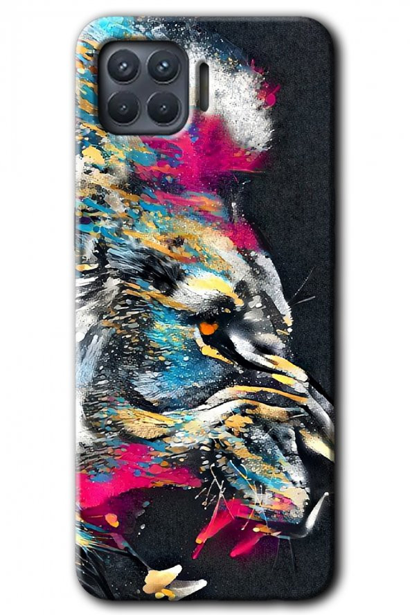 Oppo Reno 4 Lite Kılıf HD Desen Baskılı Arka Kapak - Colorfull Aslan