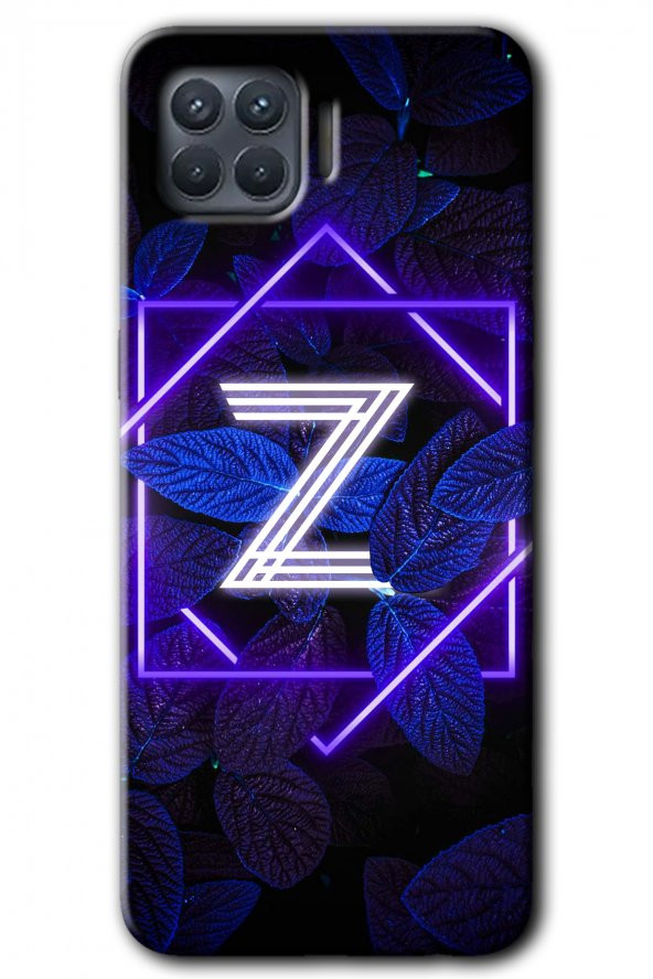 Oppo Reno 4 Lite Kılıf HD Desen Baskılı Arka Kapak - Dark Neon Yaprak Z Harfi