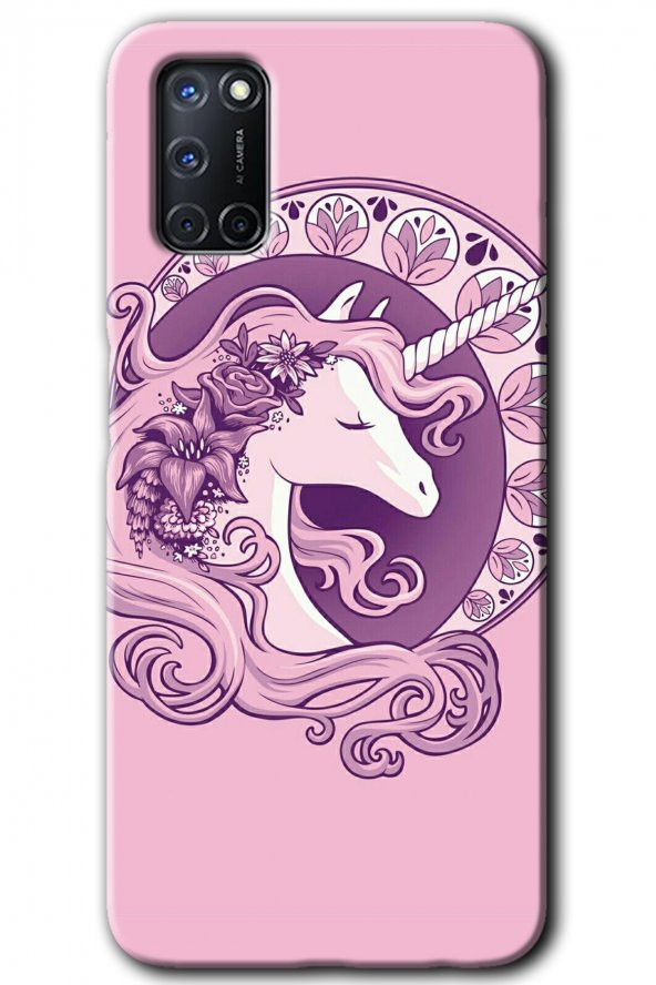 Oppo A52 Kılıf HD Desen Baskılı Arka Kapak - Unicorn-Pembe