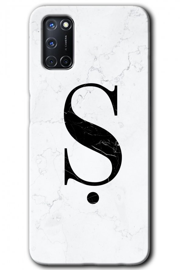 Oppo A52 Kılıf HD Desen Baskılı Arka Kapak - Beyaz Mermer Desenli Ş Harfi