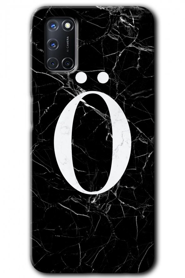Oppo A52 Kılıf HD Desen Baskılı Arka Kapak - Siyah Mermer Desenli Ö Harfi