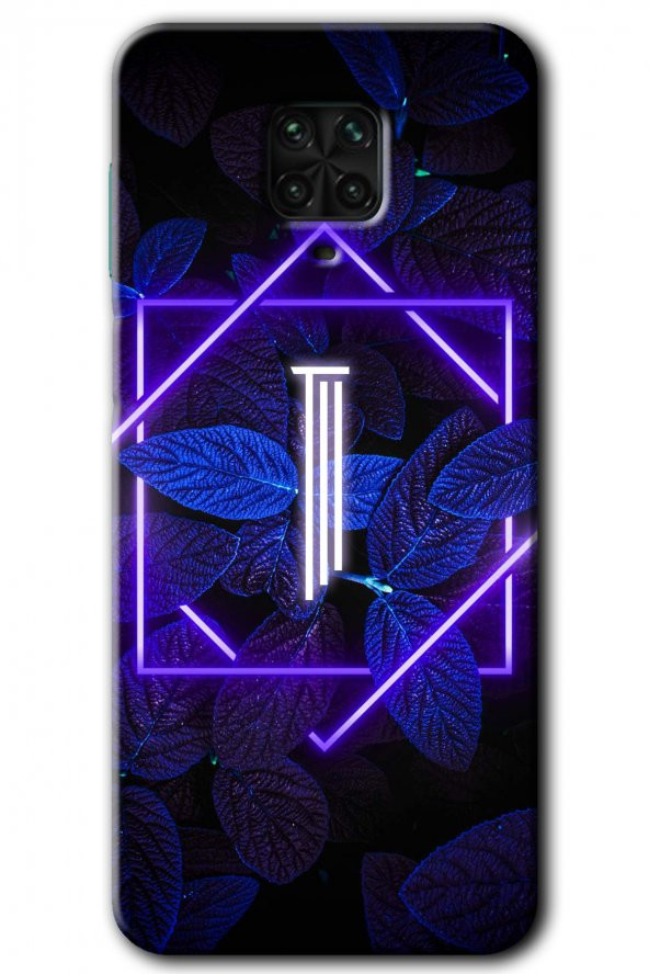 Redmi Note 9s Kılıf HD Desen Baskılı Arka Kapak - Dark Neon Yaprak I Harfi