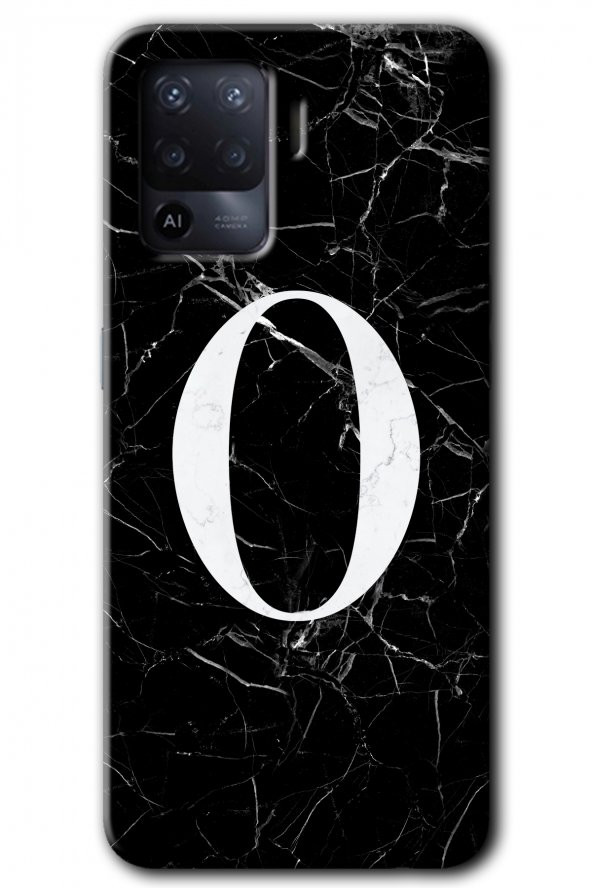 Oppo Reno 5 Lite Kılıf HD Desen Baskılı Arka Kapak - Siyah Mermer Desenli O Harfi