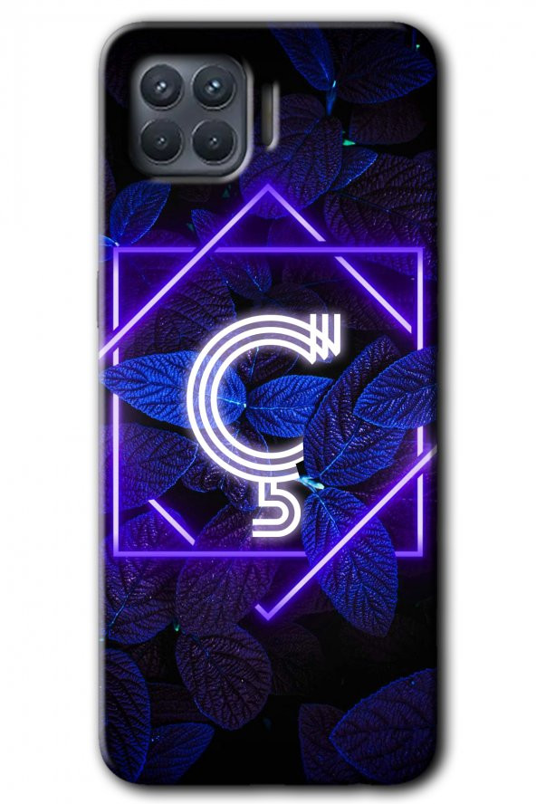 Oppo Reno 4 Lite Kılıf HD Desen Baskılı Arka Kapak - Dark Neon Yaprak Ç Harfi