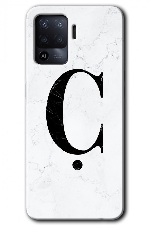 Oppo Reno 5 Lite Kılıf HD Desen Baskılı Arka Kapak - Beyaz Mermer Desenli Ç Harfi - 1