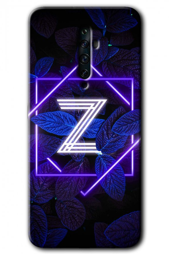 Oppo Reno 2z Kılıf HD Desen Baskılı Arka Kapak - Dark Neon Yaprak Z Harfi