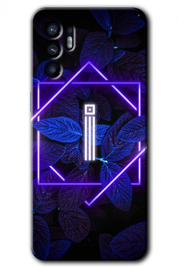 Oppo Reno 6 Kılıf HD Desen Baskılı Arka Kapak - Dark Neon Yaprak İ Harfi