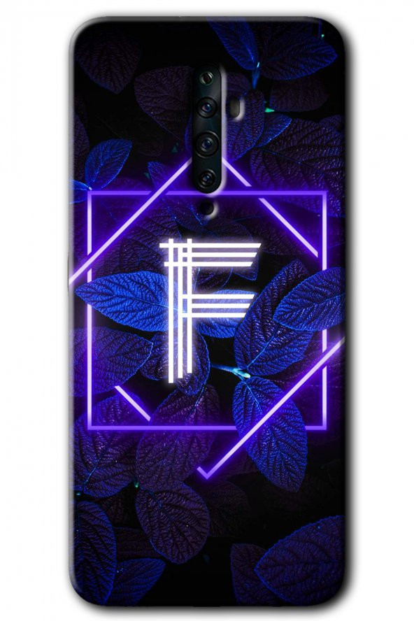 Oppo Reno 2z Kılıf HD Desen Baskılı Arka Kapak - Dark Neon Yaprak F Harfi